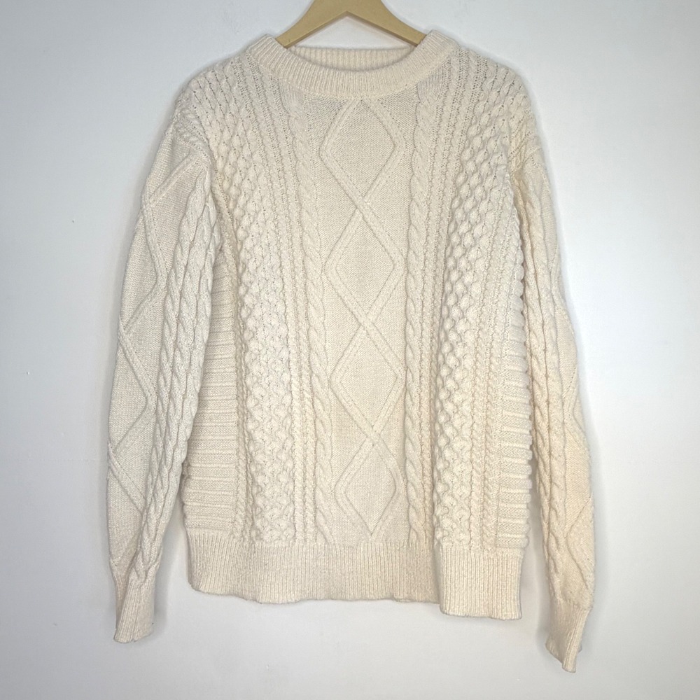 Elfric Eden Retro 90s Cable Knit Sweater womens L Cream Fisherman